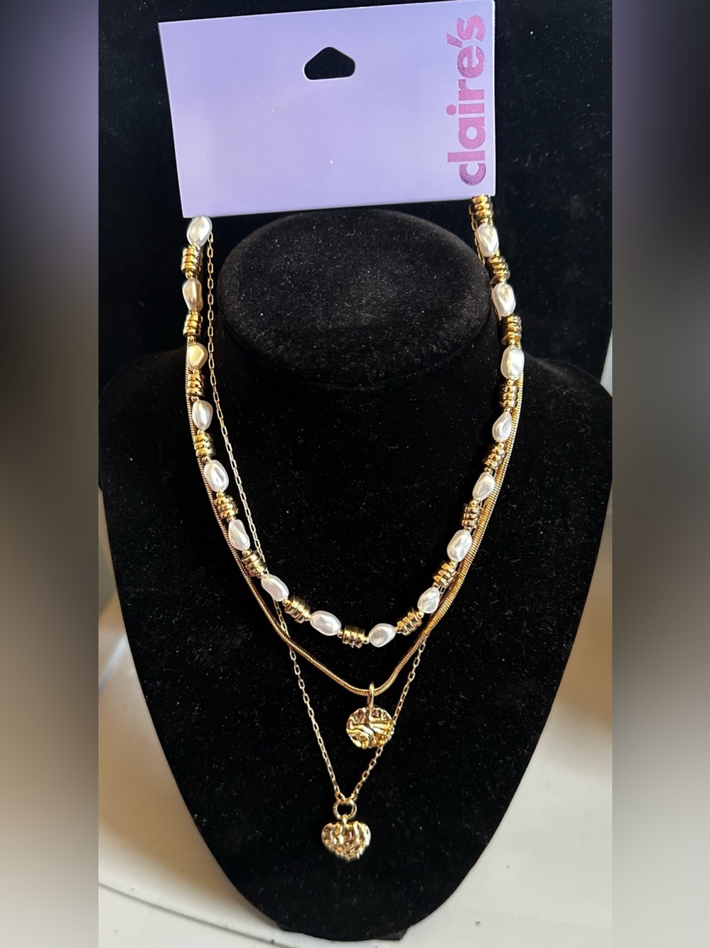 Claire's Gold and White Layered Pearl & Pendant Necklace